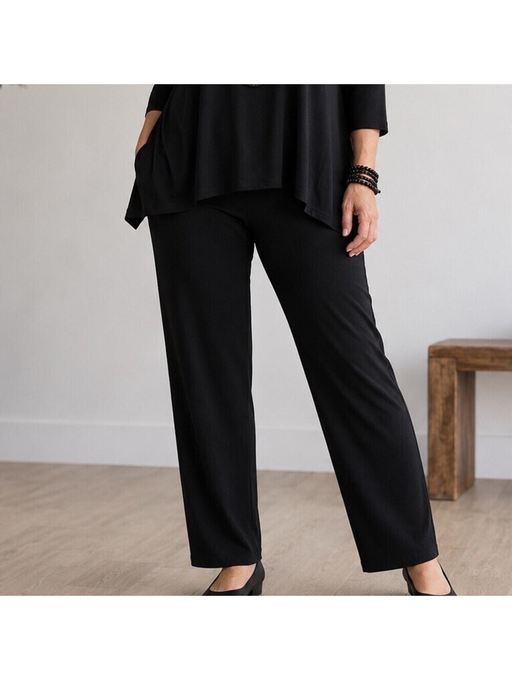 Quacker Factory Black Slinky Pull-On Straight Leg Pants Women’s XL Lagenlook